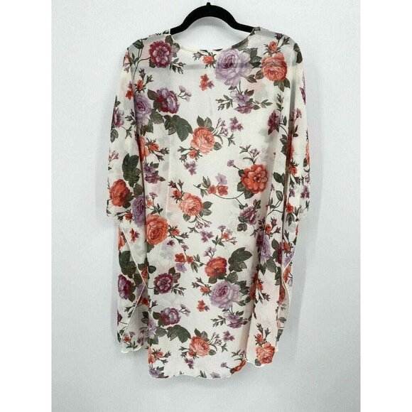 Emory Park Caley Kimono Womens plus 2XL White Sheer Floral S/S NEW - Picture 2 of 5